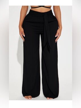 Fashion Nova BREEZY LINEN TIE WAIST, COVER UP PANTS – BLACK – SZ SMALL